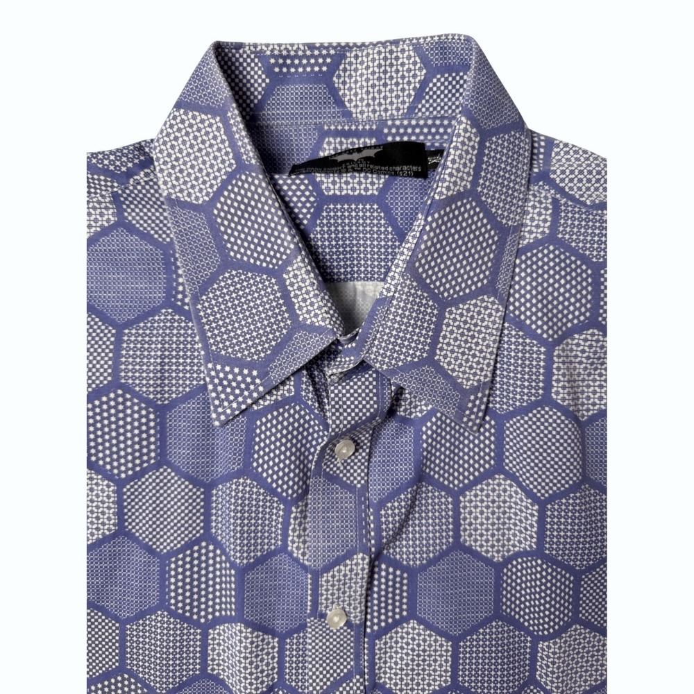 The Dark Knight Mens XL Button Up Shirt Geometric‎ Hexagon Print DC Comics